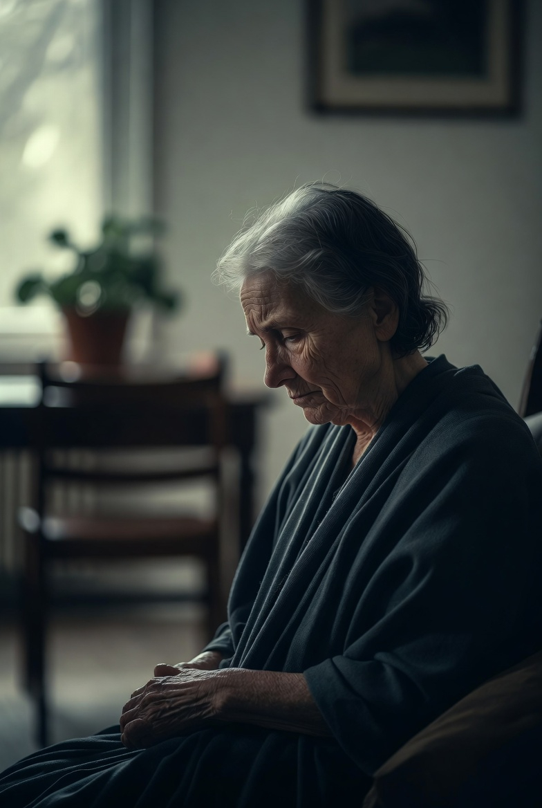Elderly woman sitting alone